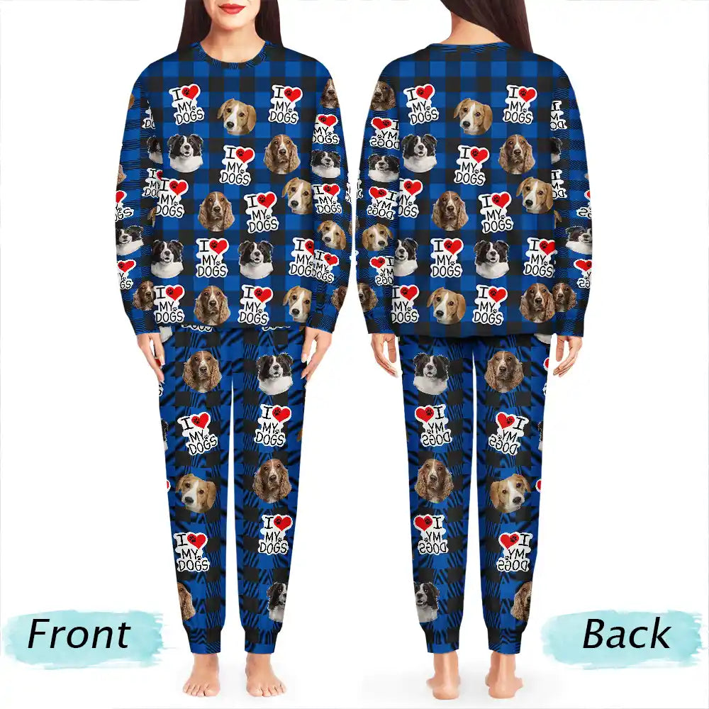 Christmas,Custom Photo,Pet Lovers,Dog Lovers,Cat Lovers,Gift For Yourself,Happy - Custom Photo I Love My Dogs Cats Pets - Personalized Unisex Pajamas Set