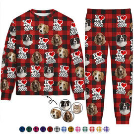 Christmas,Custom Photo,Pet Lovers,Dog Lovers,Cat Lovers,Gift For Yourself,Happy - Custom Photo I Love My Dogs Cats Pets - Personalized Unisex Pajamas Set