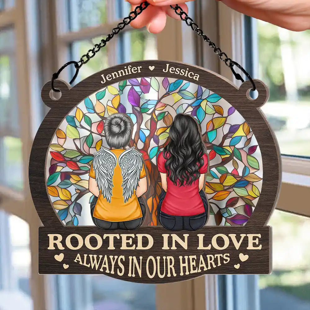 Memorial, Family - Memorial Family Tree Of Life Rooted In Love Always In Our Hearts - Personalized Window Hanging Suncatcher Ornament