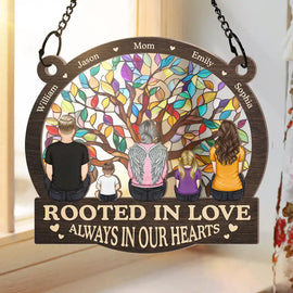 Memorial, Family - Memorial Family Tree Of Life Rooted In Love Always In Our Hearts - Personalized Window Hanging Suncatcher Ornament