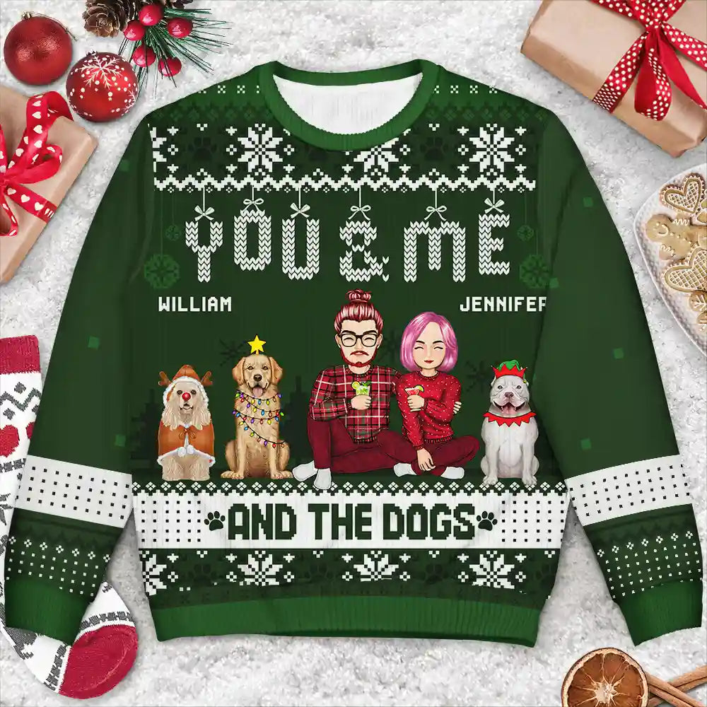 Dog Lovers, Gift For Couples - Couple You & Me And The Dogs - Personalized Unisex Ugly Sweater