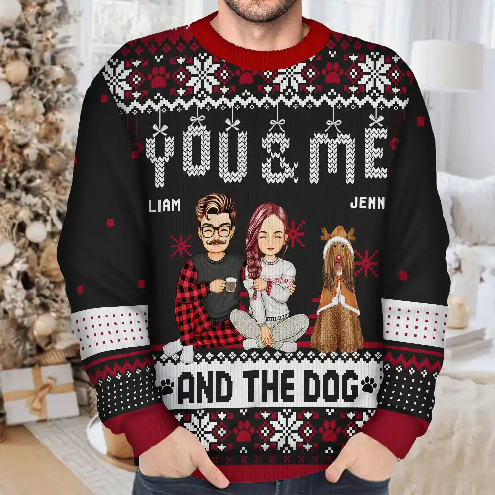 Dog Lovers, Gift For Couples - Couple You & Me And The Dogs - Personalized Unisex Ugly Sweater