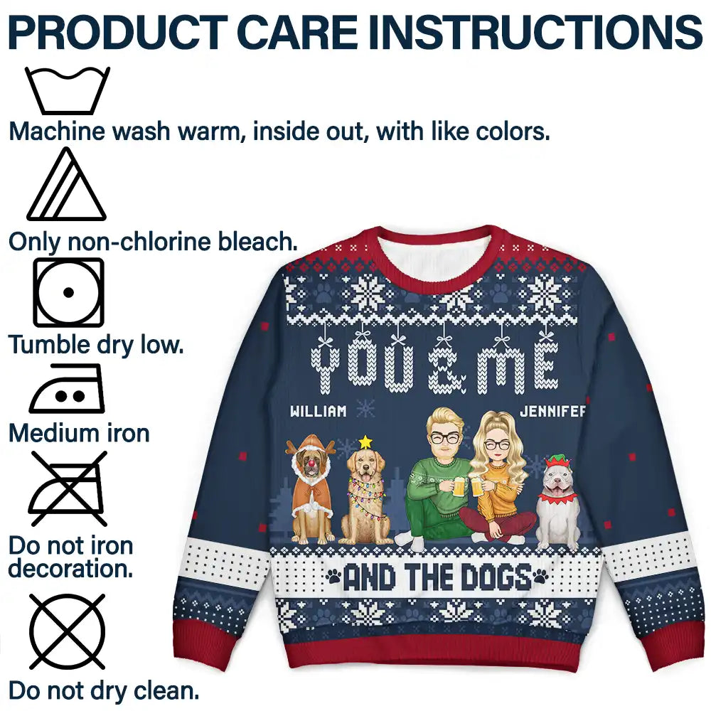 Dog Lovers, Gift For Couples - Couple You & Me And The Dogs - Personalized Unisex Ugly Sweater