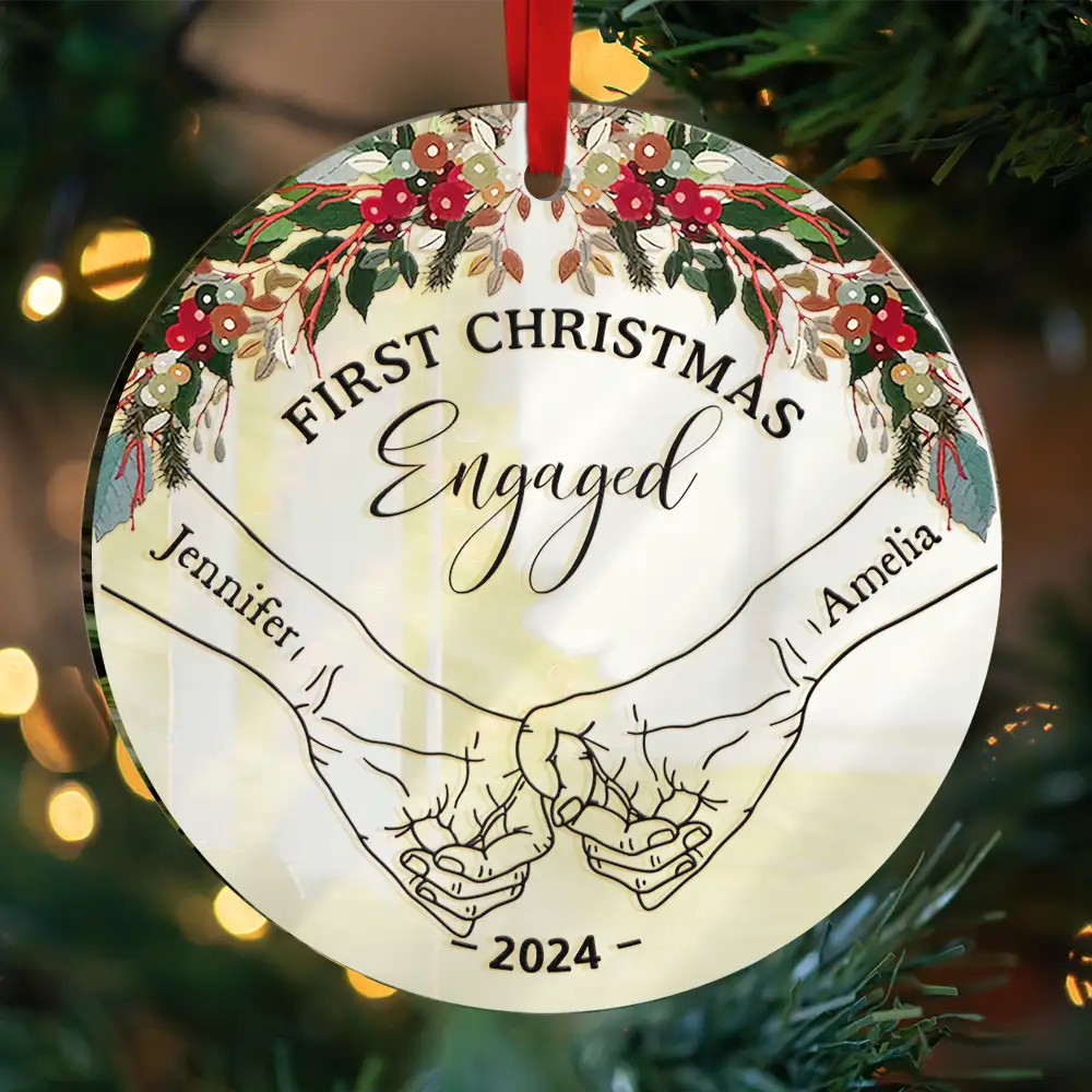 Gift For Couples,Gift For Husband,Gift For Wife,Gift For Girlfriend,Gift For Boyfriend - Holding Hands First Christmas Couple - Personalized Custom Shaped Mirror Ornament