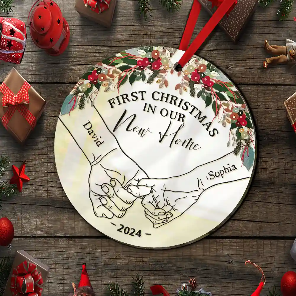 Gift For Couples,Gift For Husband,Gift For Wife,Gift For Girlfriend,Gift For Boyfriend - Holding Hands First Christmas Couple - Personalized Custom Shaped Mirror Ornament