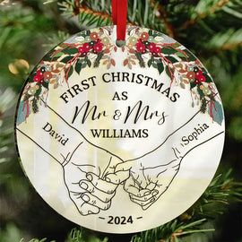 Gift For Couples,Gift For Husband,Gift For Wife,Gift For Girlfriend,Gift For Boyfriend - Holding Hands First Christmas Couple - Personalized Custom Shaped Mirror Ornament