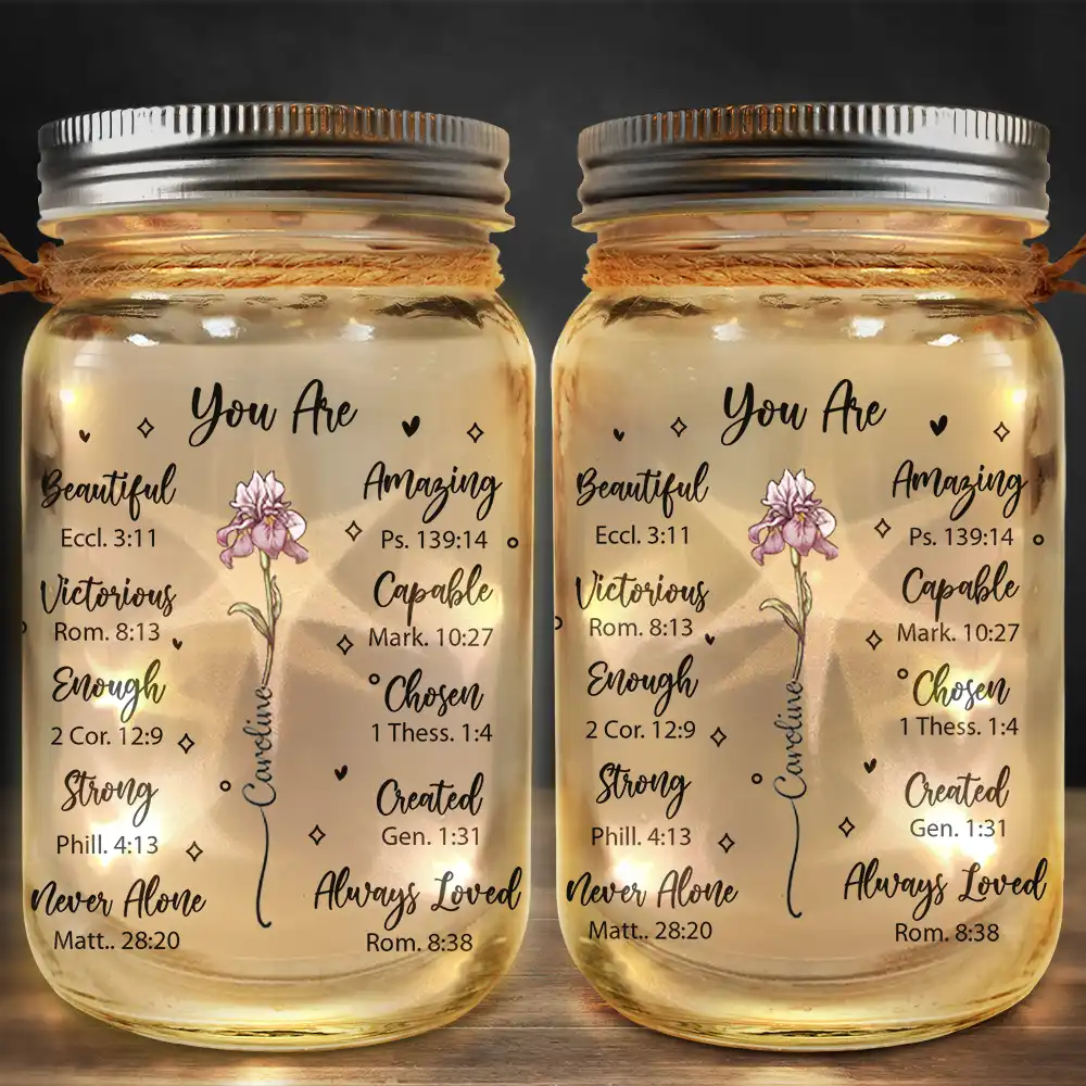 Happy,Gift For Yourself,Gift For Women,Gift For Wife,Gift For Girlfriend,Gift For Mother,Gift For Daughter,Gift For Sisters,Gift For Bestie,Gift For Grandma - You Are Beautiful Victorious Woman Birth Month Flower - Personalized Mason Jar Light