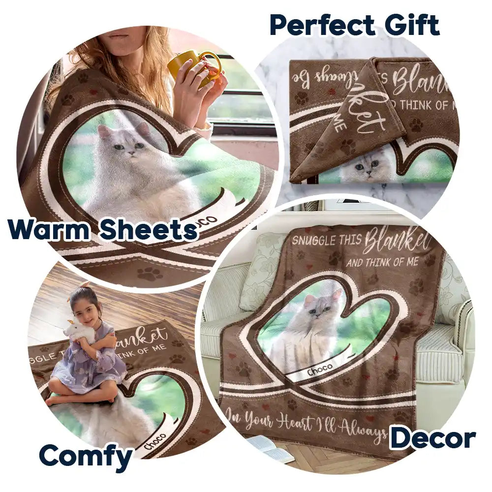 Custom Photo,Memorial,Pet Lovers,Dog Lovers,Cat Lovers,Sad - Custom Photo Dog Cat Pet Memorial Snuggle This Blanket And Think Of Me - Personalized Fleece Blanket, Sherpa Blanket