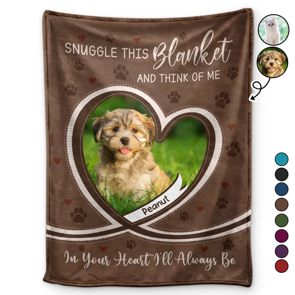 Custom Photo,Memorial,Pet Lovers,Dog Lovers,Cat Lovers,Sad - Custom Photo Dog Cat Pet Memorial Snuggle This Blanket And Think Of Me - Personalized Fleece Blanket, Sherpa Blanket