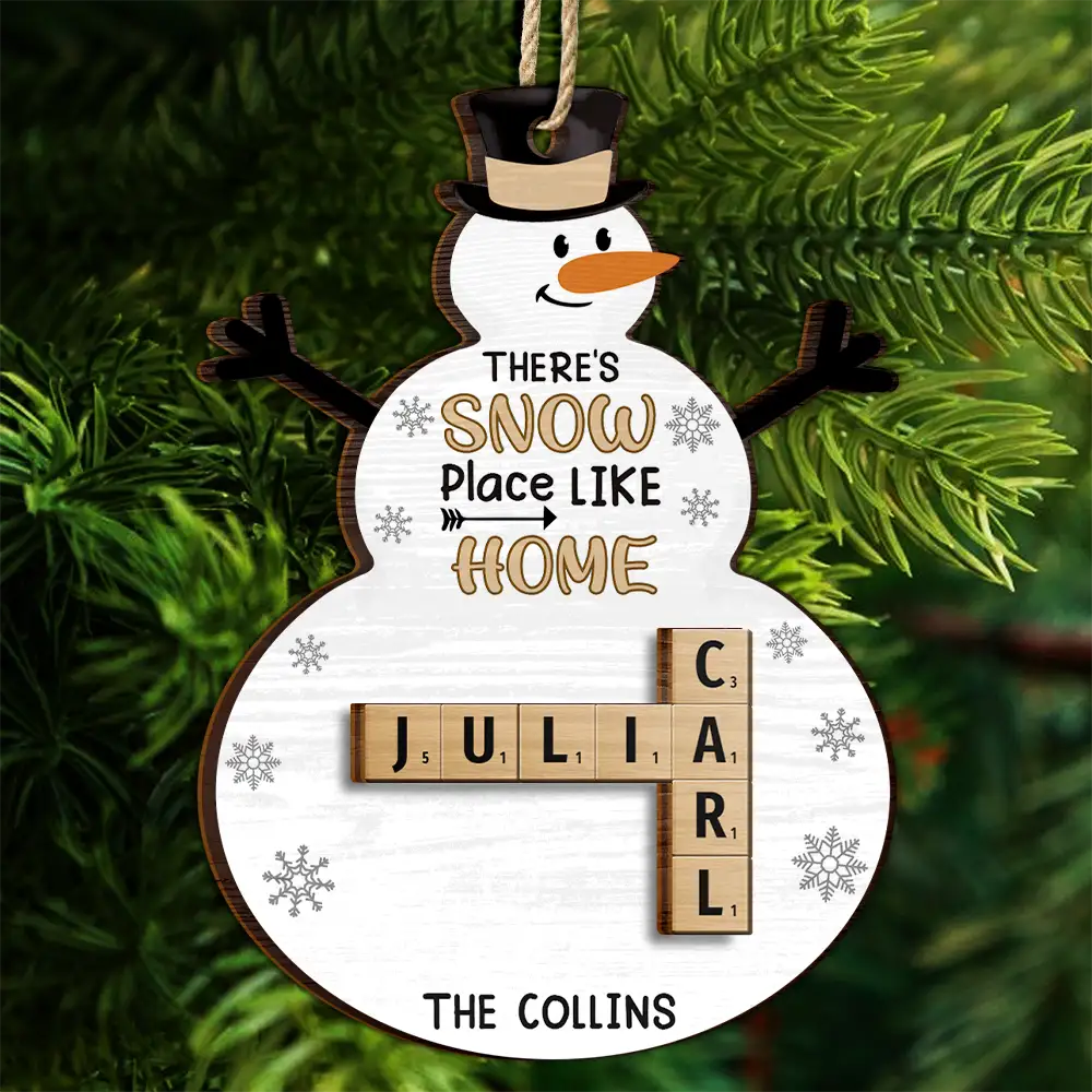 Christmas,Family,Happy - There's Snow Place Like Home Family Crossword Scrabble - Personalized 2-Layered Wooden Ornament