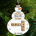 Christmas,Family,Happy - There's Snow Place Like Home Family Crossword Scrabble - Personalized 2-Layered Wooden Ornament