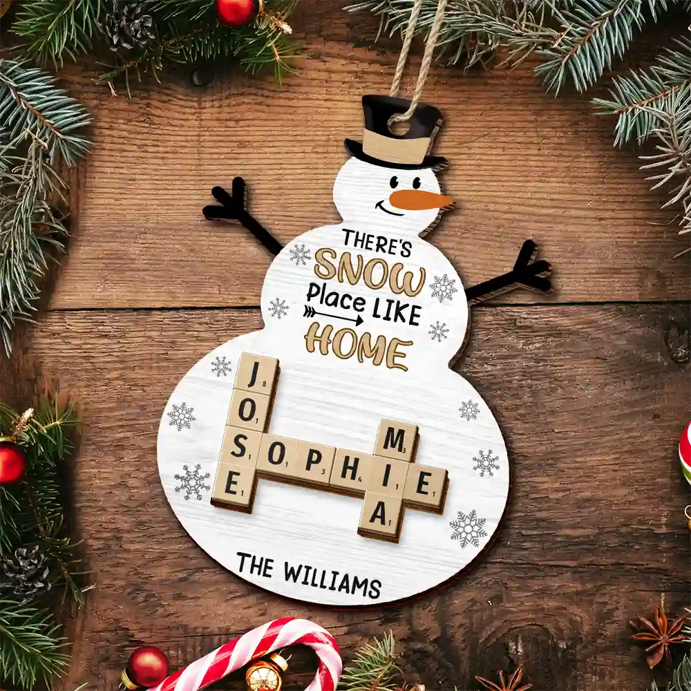 Christmas,Family,Happy - There's Snow Place Like Home Family Crossword Scrabble - Personalized 2-Layered Wooden Ornament