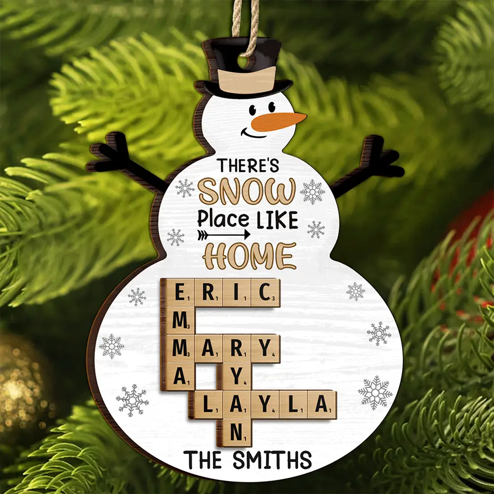 Christmas,Family,Happy - There's Snow Place Like Home Family Crossword Scrabble - Personalized 2-Layered Wooden Ornament