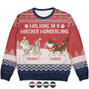 Cat Lovers, Funny, Cat Mom, Cat Dad - Walking In A Whiskers Wonderland - Personalized Unisex Ugly Sweater
