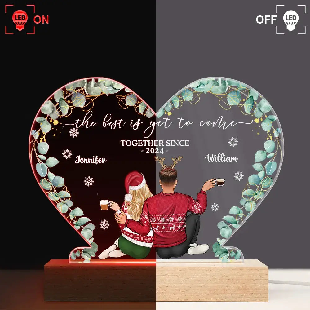 Christmas,Wedding,Gift For Couples,Gift For Husband,Gift For Wife,Gift For Boyfriend,Gift For Girlfriend,Love - Backside Couple Newly Engaged The Best Is Yet To Come - Personalized 3D Led Light Wooden Base