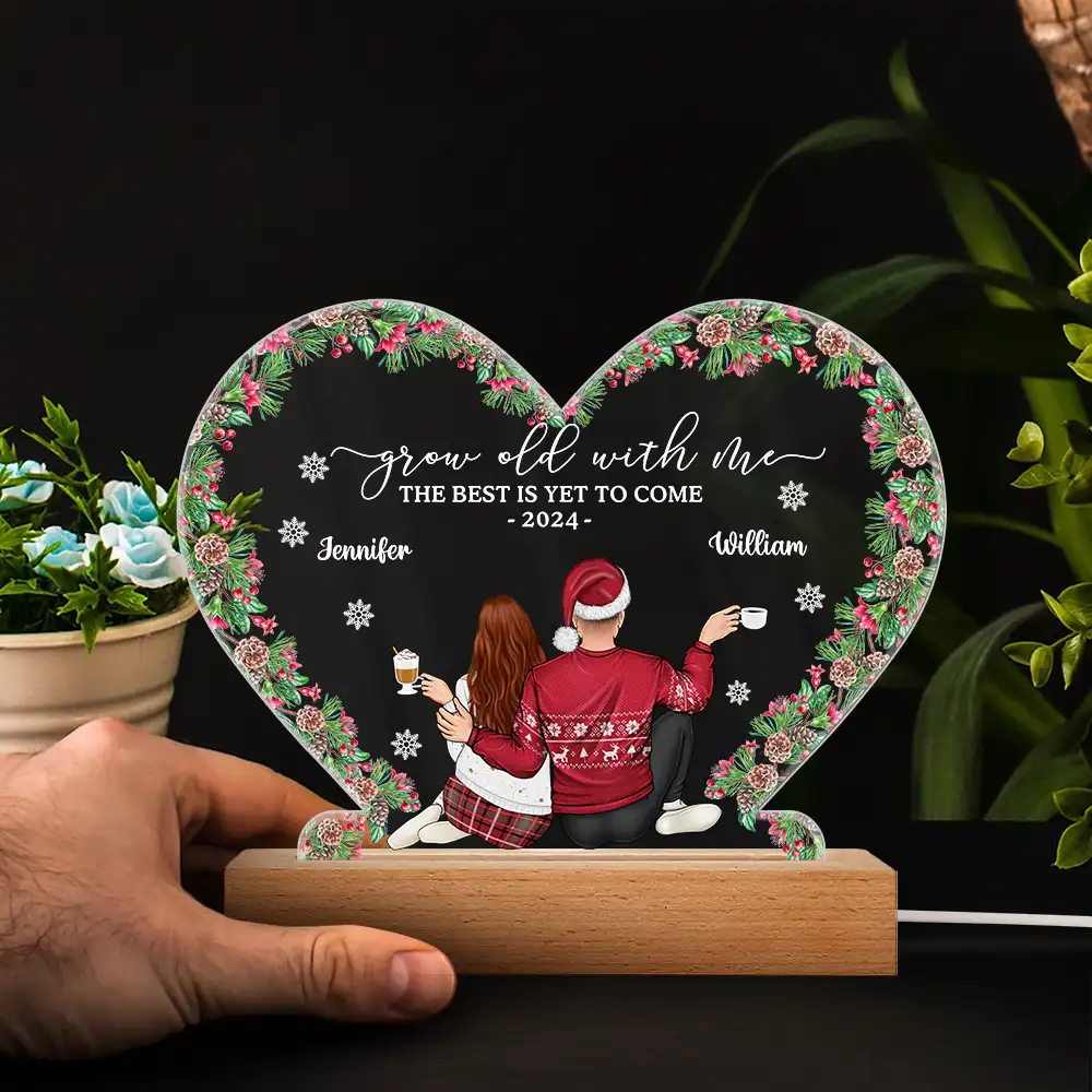 Christmas,Wedding,Gift For Couples,Gift For Husband,Gift For Wife,Gift For Boyfriend,Gift For Girlfriend,Love - Backside Couple Newly Engaged The Best Is Yet To Come - Personalized 3D Led Light Wooden Base