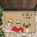 Pet Lovers, Dog Lovers, Cat Lovers, Gift For Couples, Gift For Husband,Gift For Wife, Gift For Boyfriend, Gift For Girlfriend - Monogram With Pet Paw Dog Cat Lovers - Personalized Doormat
