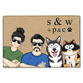 Pet Lovers, Dog Lovers, Cat Lovers, Gift For Couples, Gift For Husband,Gift For Wife, Gift For Boyfriend, Gift For Girlfriend - Monogram With Pet Paw Dog Cat Lovers - Personalized Doormat
