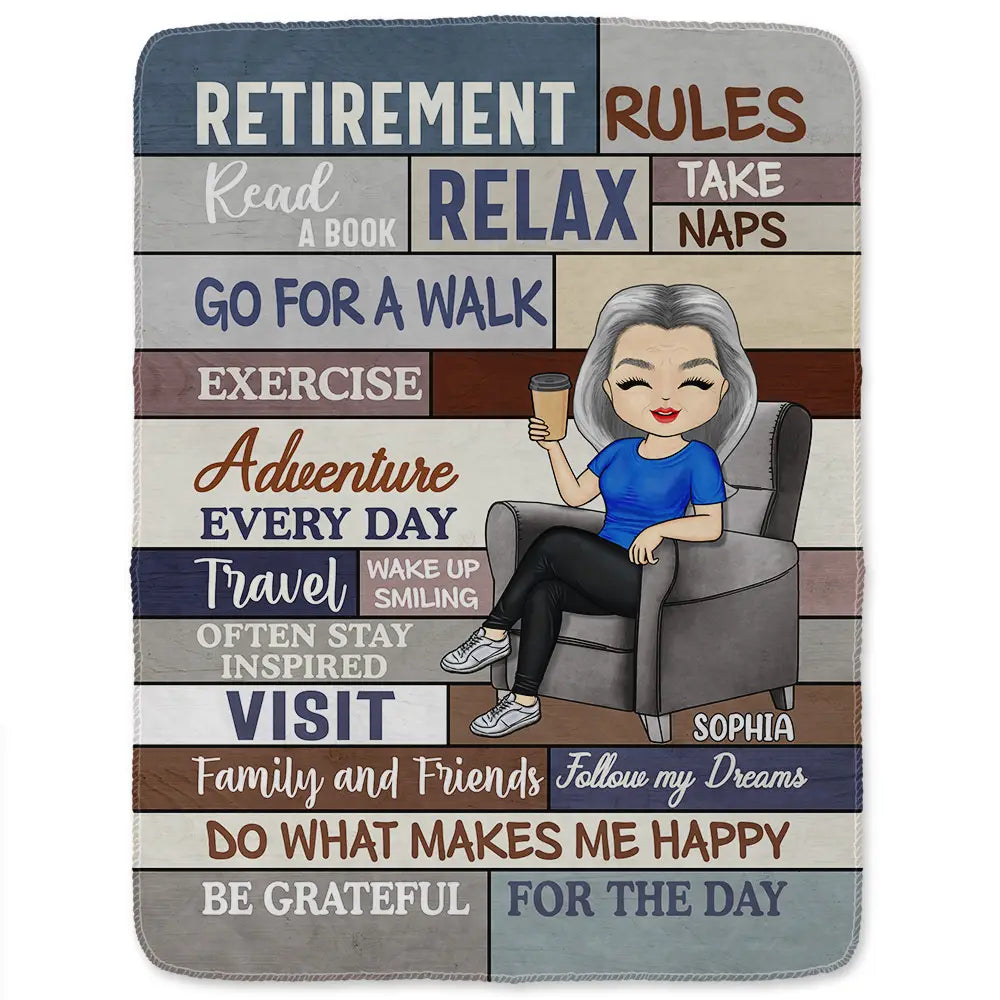 Retirement, Gift For Yourself, Gift For Women, Gift For Men - Retirement Rules - Personalized Fleece Blanket, Sherpa Blanket