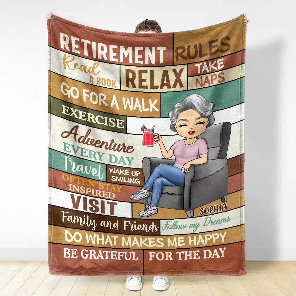 Retirement, Gift For Yourself, Gift For Women, Gift For Men - Retirement Rules - Personalized Fleece Blanket, Sherpa Blanket