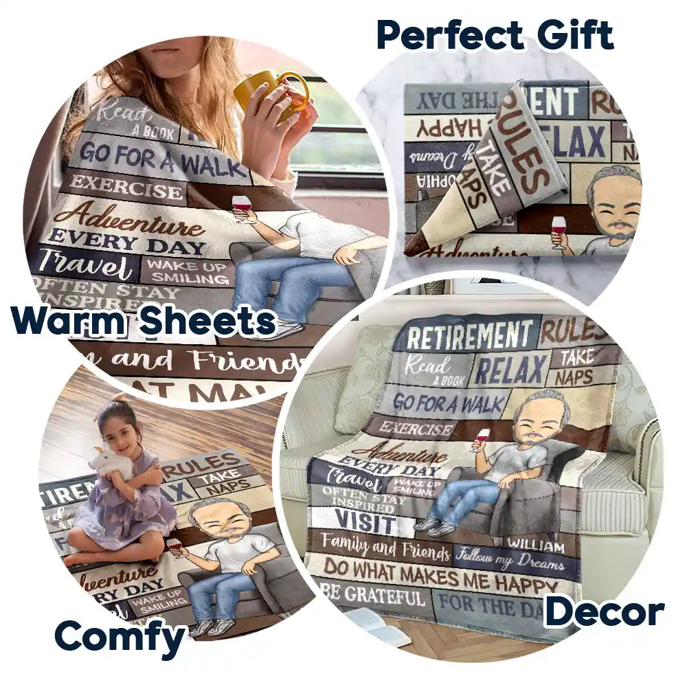 Retirement, Gift For Yourself, Gift For Women, Gift For Men - Retirement Rules - Personalized Fleece Blanket, Sherpa Blanket