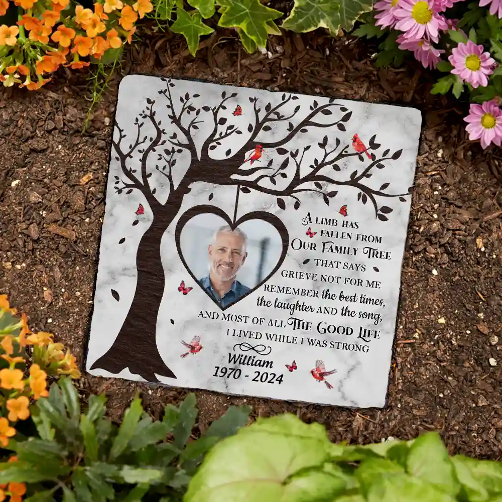 Memorial - Custom Photo A Limb Has Fallen From Our Family Tree - Personalized Rectangle Memorial Garden Stone