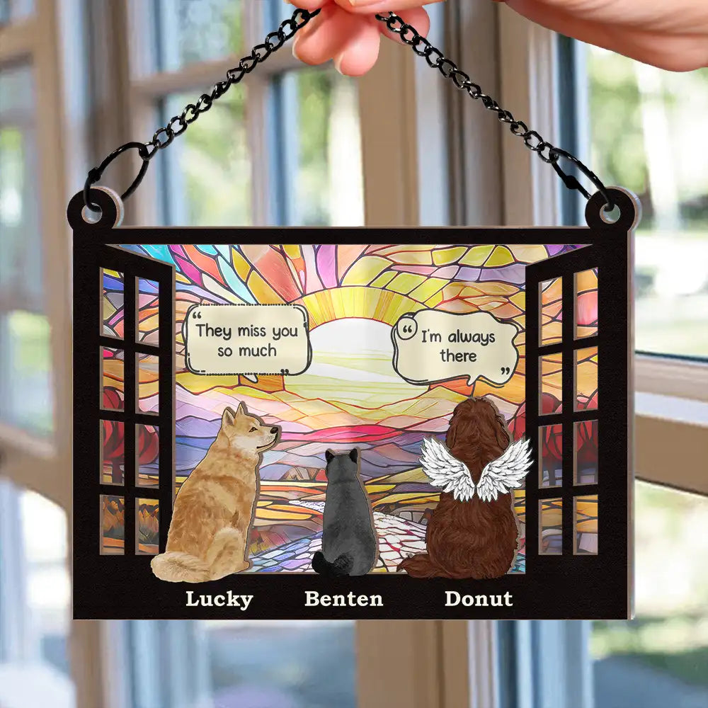 Memorial, Pet Lovers, Dog Lovers, Cat Lovers - Dog Cat Memorial They Still Talk About You - Personalized Window Hanging Suncatcher Ornament
