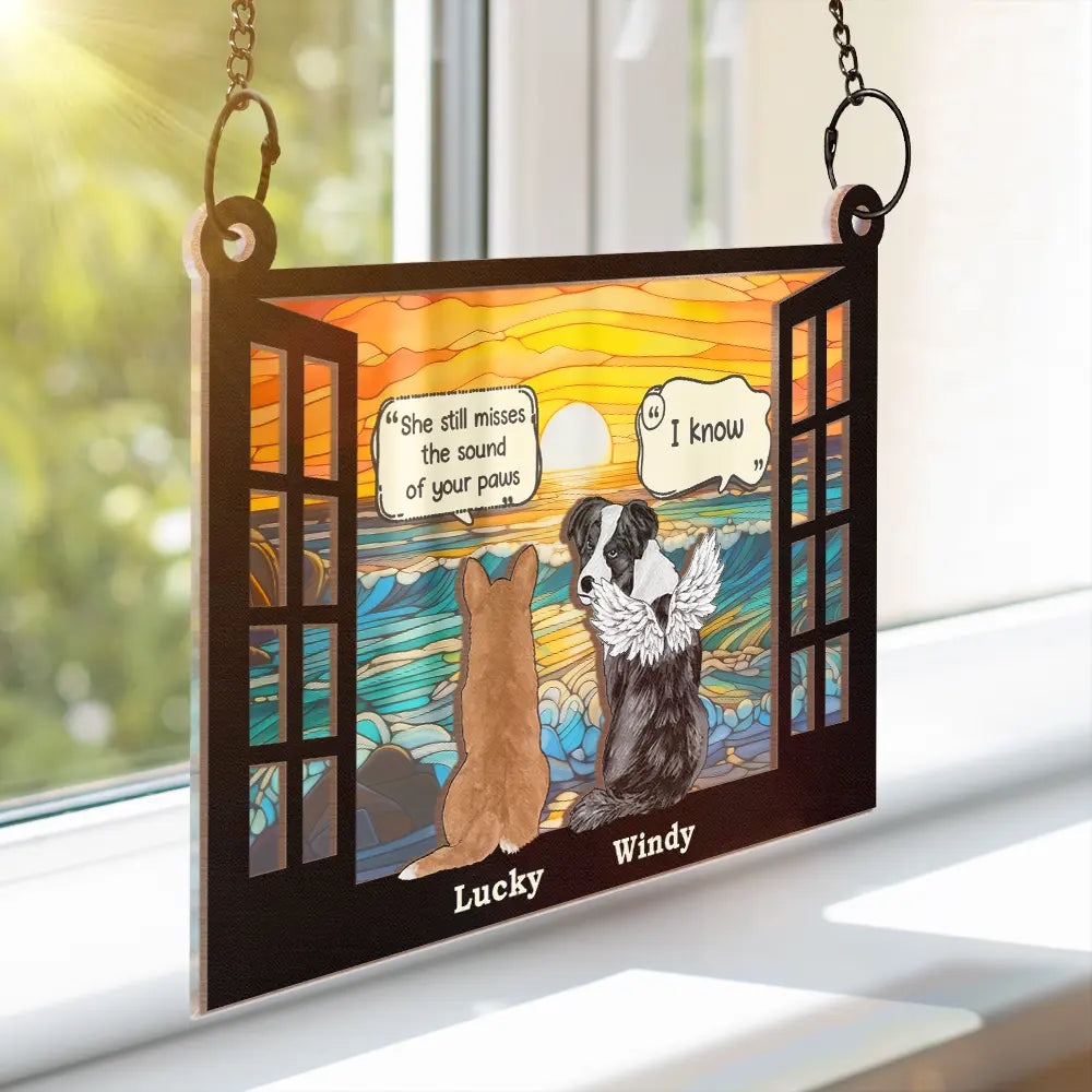 Memorial, Pet Lovers, Dog Lovers, Cat Lovers - Dog Cat Memorial They Still Talk About You - Personalized Window Hanging Suncatcher Ornament
