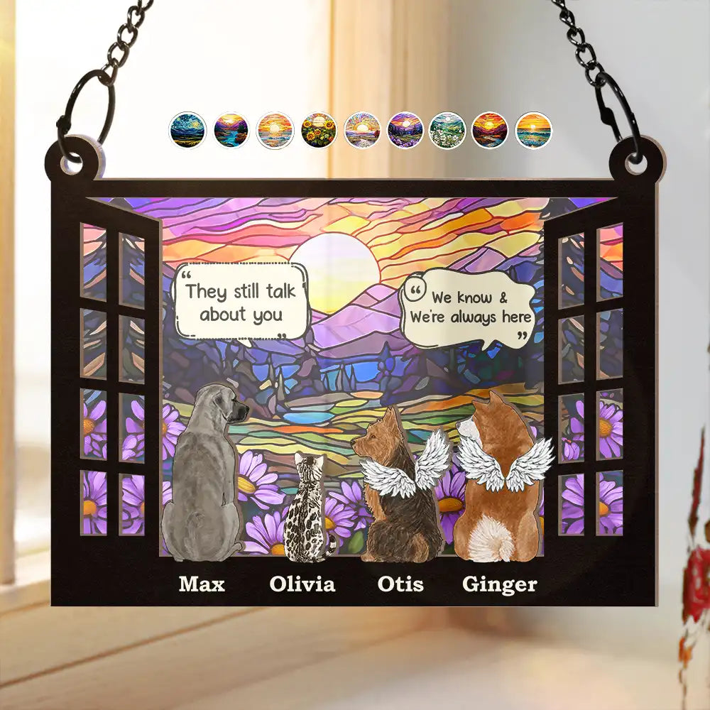 Memorial, Pet Lovers, Dog Lovers, Cat Lovers - Dog Cat Memorial They Still Talk About You - Personalized Window Hanging Suncatcher Ornament
