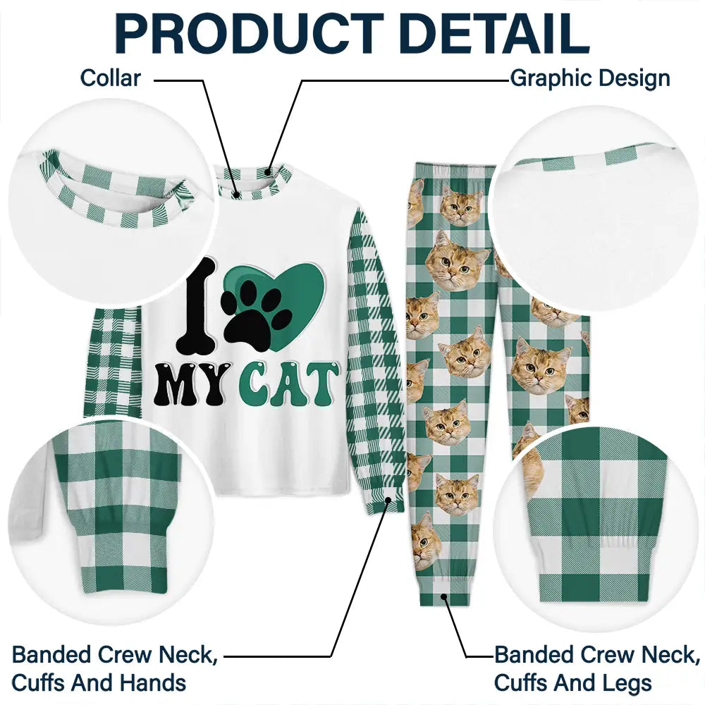 Pet Lovers, Dog Lovers, Cat Lovers - Custom Photo I Love My Dog Cat Pet - Personalized Unisex Pajamas Set
