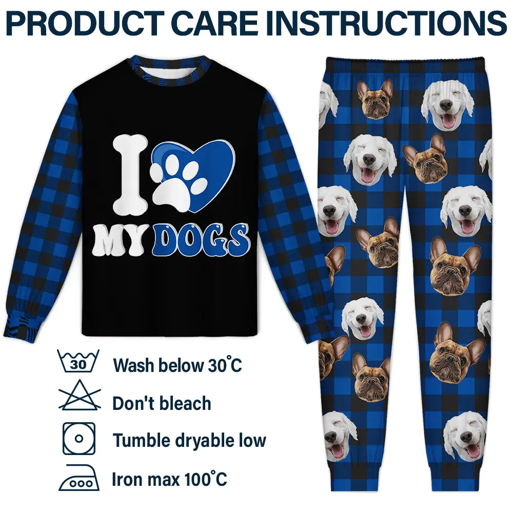 Pet Lovers, Dog Lovers, Cat Lovers - Custom Photo I Love My Dog Cat Pet - Personalized Unisex Pajamas Set
