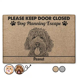 Pet Lovers, Dog Lovers, Cat Lovers - Custom Photo Dogs Cats Pets Planning Escape Pencil Drawing - Personalized Doormat
