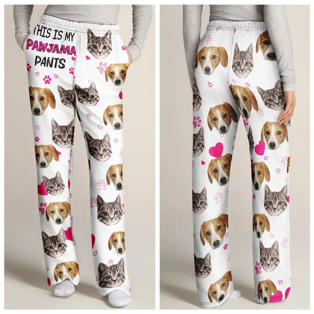 Pet Lovers, Dog Lovers, Cat Lovers, Gift For Yourself, Gift For Women, Gift For Men - Custom Photo Dog Cat Pet This Is My Pawjama Pants - Personalized Pajama Pants