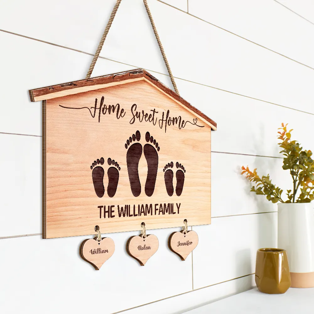 Family, Pet Lovers, Dog Lovers, Cat Lovers - Home Sweet Home Family Dog Cat - Personalized Custom Shaped Wood Sign With Wooden Tags
