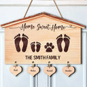 Family, Pet Lovers, Dog Lovers, Cat Lovers - Home Sweet Home Family Dog Cat - Personalized Custom Shaped Wood Sign With Wooden Tags
