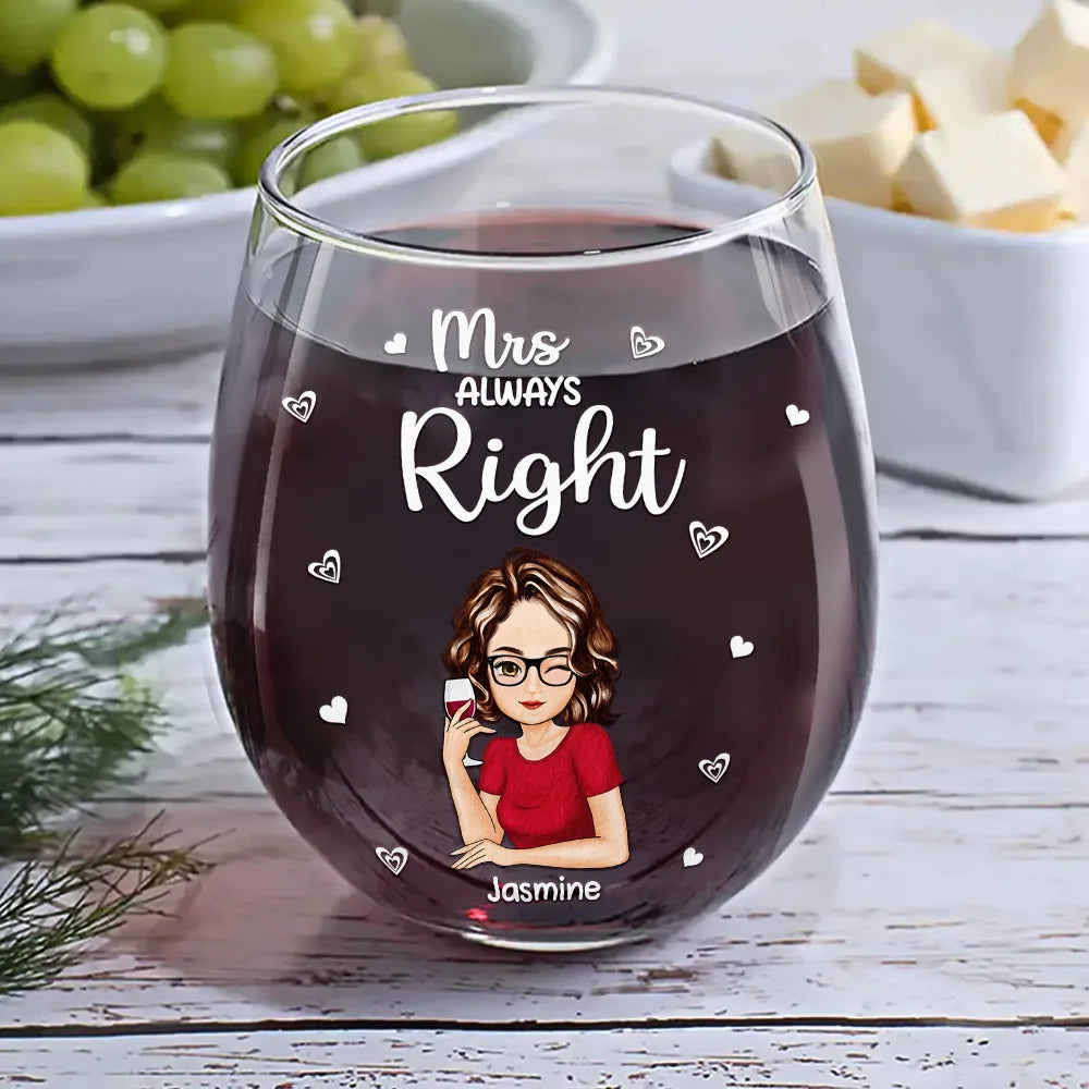 Gift For Couples, Gift For Husband, Gift For Wife, Gift For Boyfriend, Gift For Girlfriend - Couple Mr Right Mrs Always Right - Personalized Stemless Wine Glass