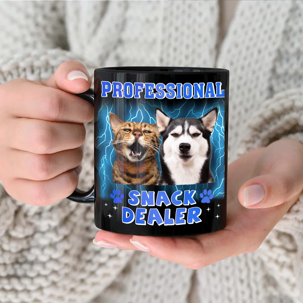 Custom Photo,Pet Lovers,Dog Lovers,Cat Lovers,Gift For Yourself,Happy - Custom Photo Dog Cat Pet Lover Professional Treat Dealer - Personalized Black Mug