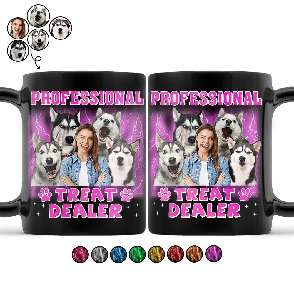 Custom Photo,Pet Lovers,Dog Lovers,Cat Lovers,Gift For Yourself,Happy - Custom Photo Dog Cat Pet Lover Professional Treat Dealer - Personalized Black Mug