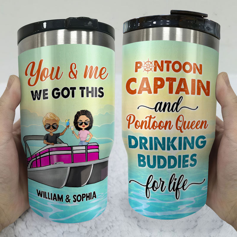 Drinking Buddies For Life Pontoon Couple - Personalized Custom Triple 3 In 1 Can Cooler