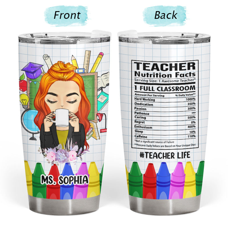 Nutrition Fact Teacher Gift - Personalized Custom Tumbler