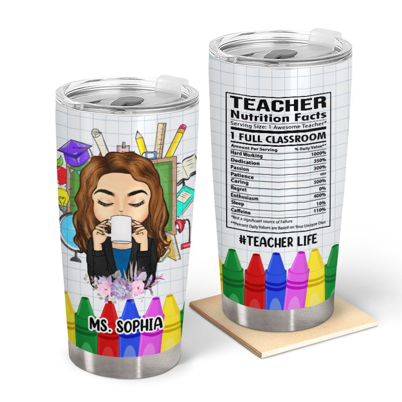 Nutrition Fact Teacher Gift - Personalized Custom Tumbler