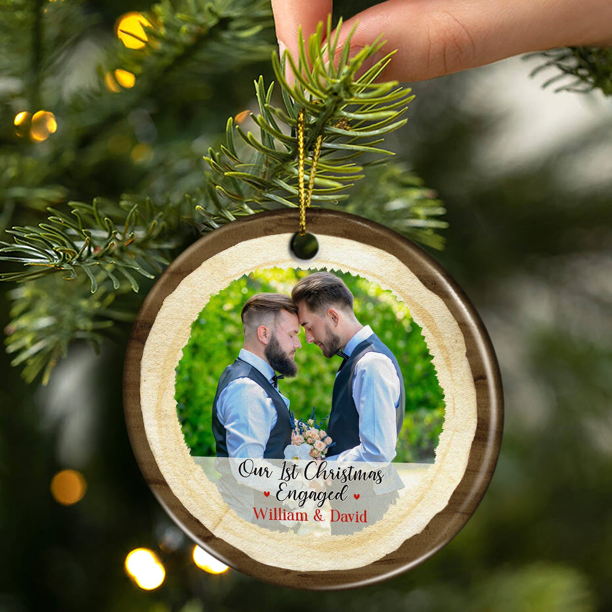 Custom Photo Our First Christmas As Mr & Mrs - Christmas Gift For Wedding Married Couples - Personalized Custom Circle Ceramic Ornament