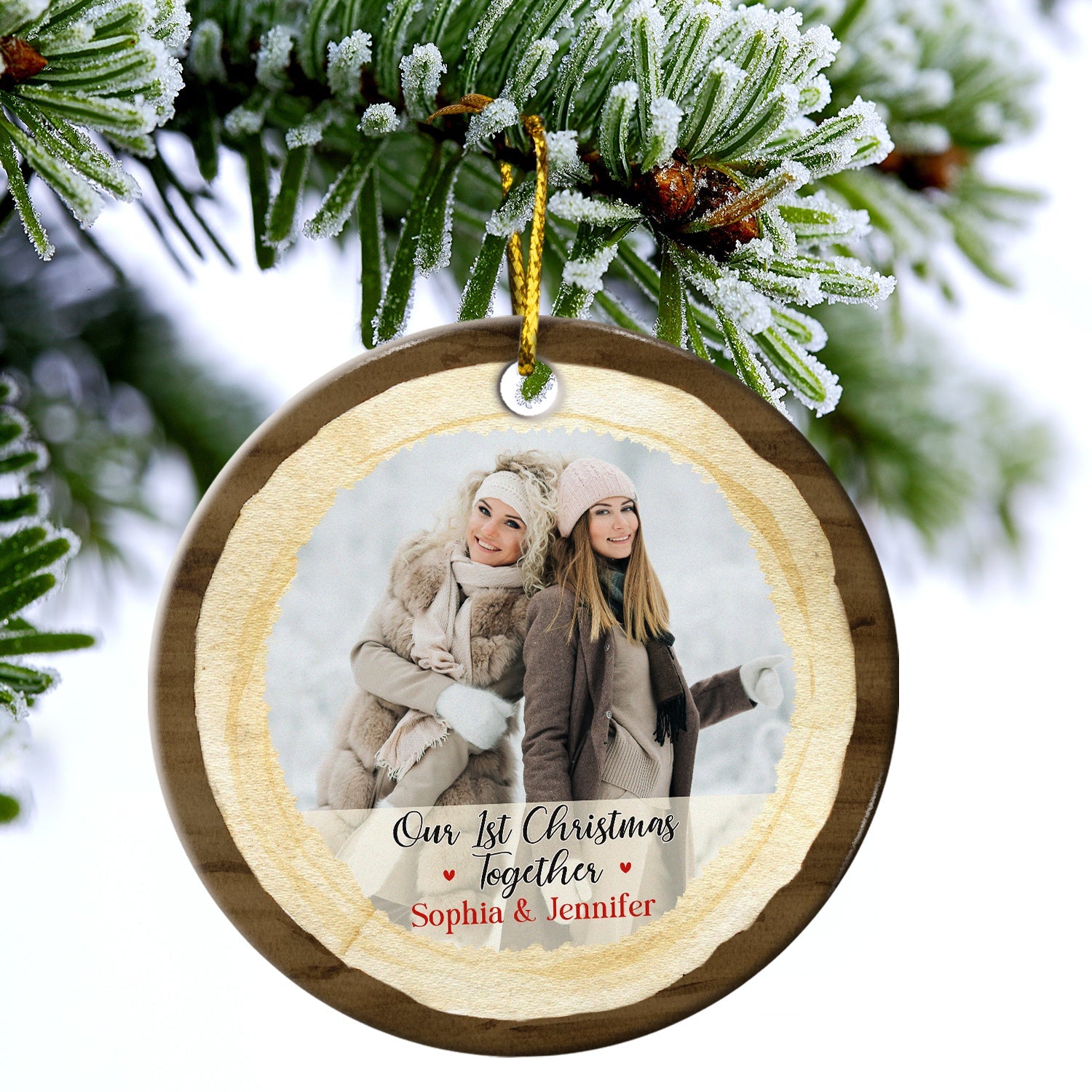 Custom Photo Our First Christmas As Mr & Mrs - Christmas Gift For Wedding Married Couples - Personalized Custom Circle Ceramic Ornament