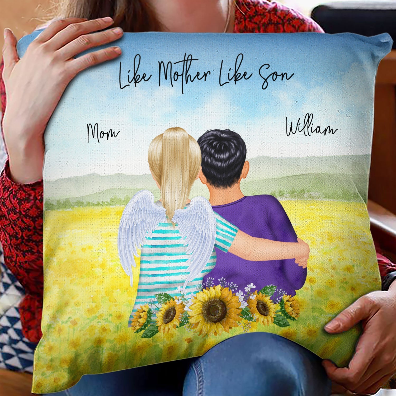 Mother And Son Forever Linked Together Watercolor Style - Birthday, Family Gift For Mom, Grandma, Grandson, Grandchild, Grandkid - Personalized Custom Pillow