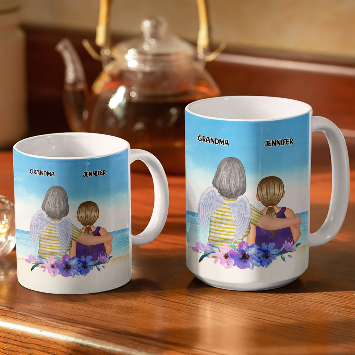 Mother And Daughter Together Watercolor Style - Birthday, Family Gift For Mom, Grandma, Granddaughter, Women - Personalized Custom White Edge-to-Edge Mug