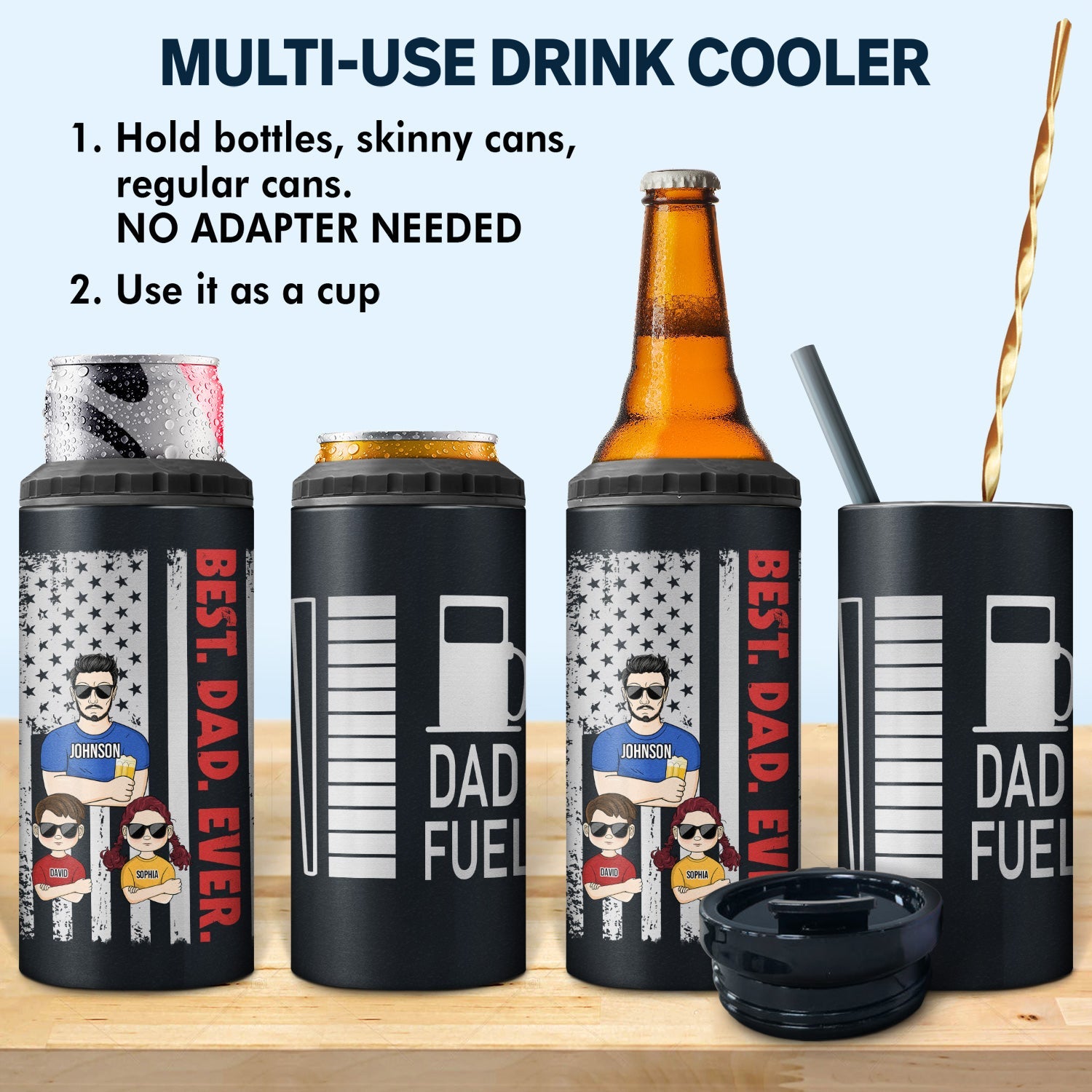 Dad Fuel - Birthday, Cool Gift For Daddy, Father, Grandpa, Grandfather, Husband, Men - Personalized Custom 4 In 1 Can Cooler Tumbler