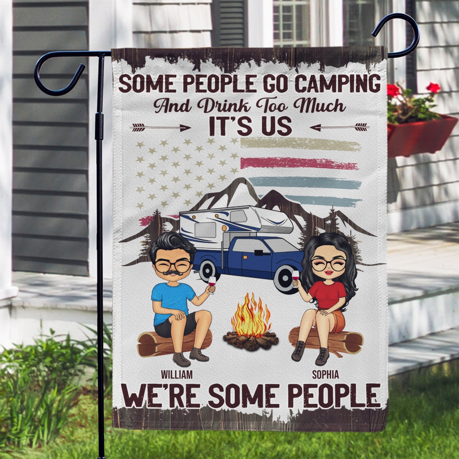 We're Drunks We Go Camping, Stars And Stripes - Campsite Decor Gift For Best Friends, Besties, Family, Campers - Personalized Custom Flag