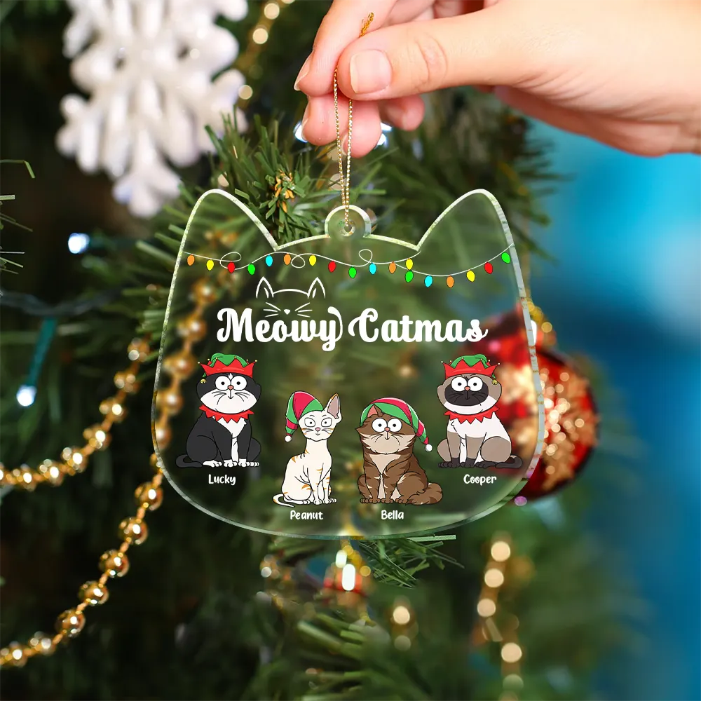 Meowy Catmas Funny Cartoon Cats - Christmas Gift For Cat Lovers - Personalized Custom Shaped Acrylic Ornament