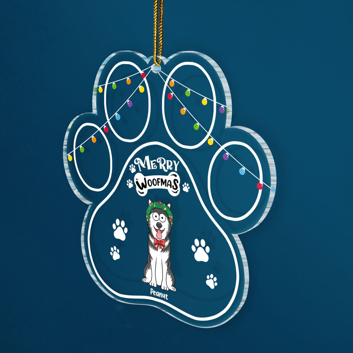 Paw Shape Merry Woofmas Funny Cartoon Dogs - Christmas Gift For Dog Lovers - Personalized Custom Shaped Acrylic Ornament