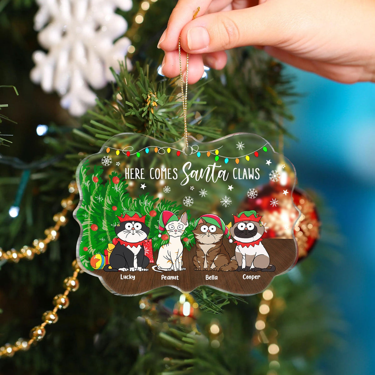 Here Comes Santa Claws Funny Cartoon Cats - Christmas Gift For Cat Lovers - Personalized Medallion Acrylic Ornament